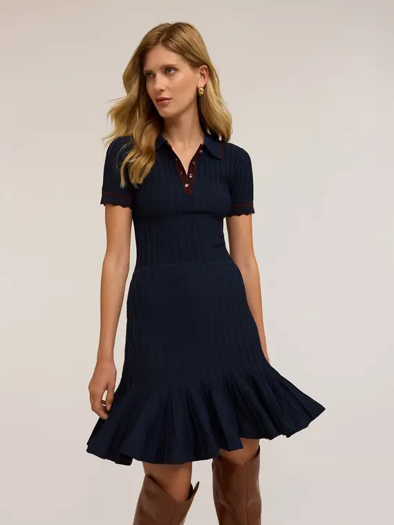 Vestito corto in maglia a coste Donna, Blu