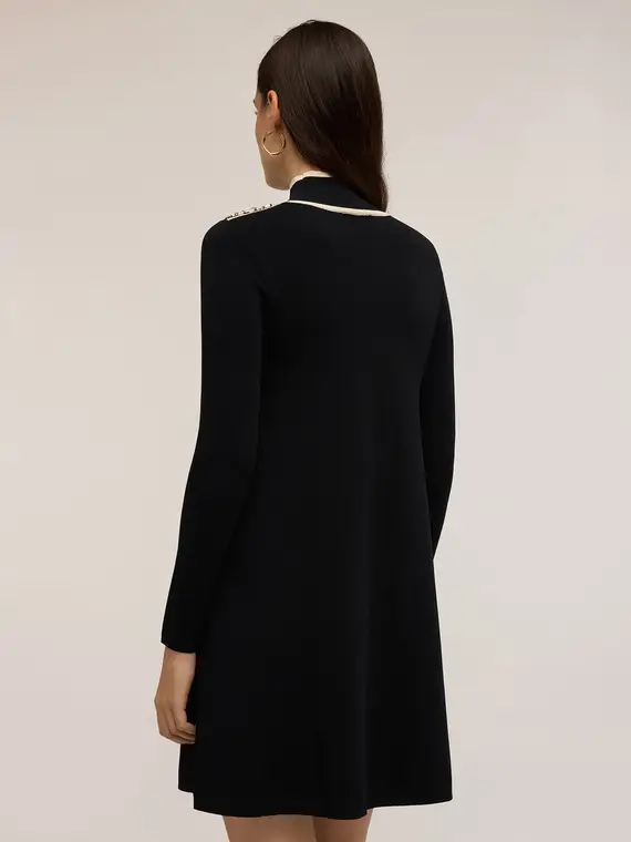 Vestito corto in maglia con profili in contrasto colore Donna, Nero miniatura 2