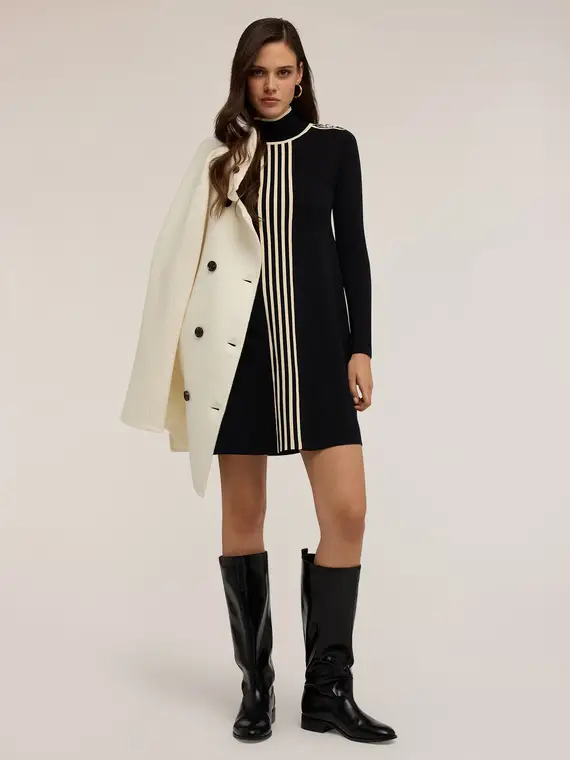 Vestito corto in maglia con profili in contrasto colore Donna, Nero