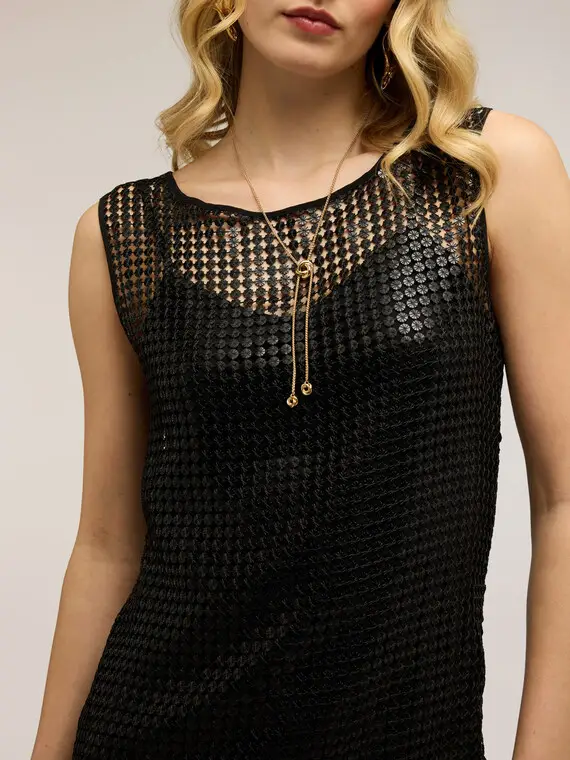 Vestito corto in rete con paillettes Donna, Nero miniatura 3