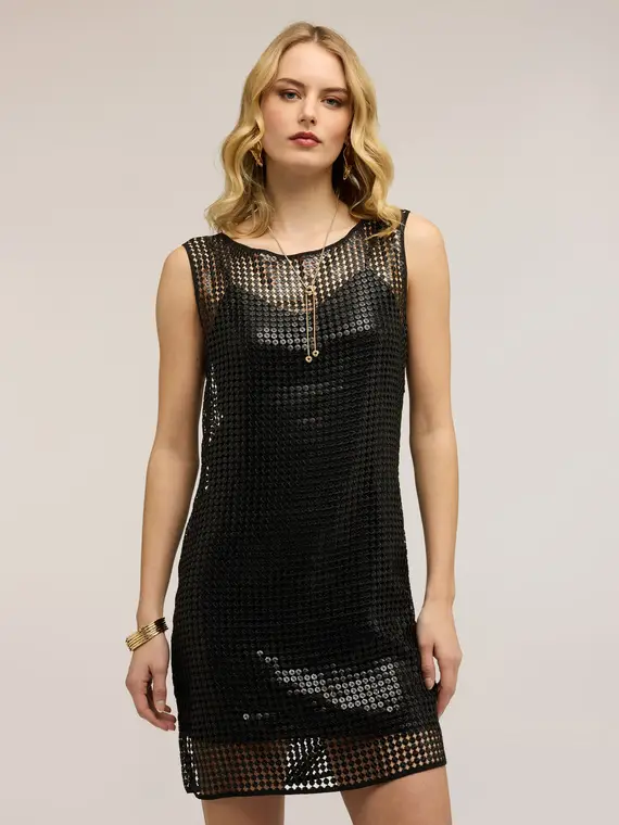 Vestito corto in rete con paillettes Donna, Nero