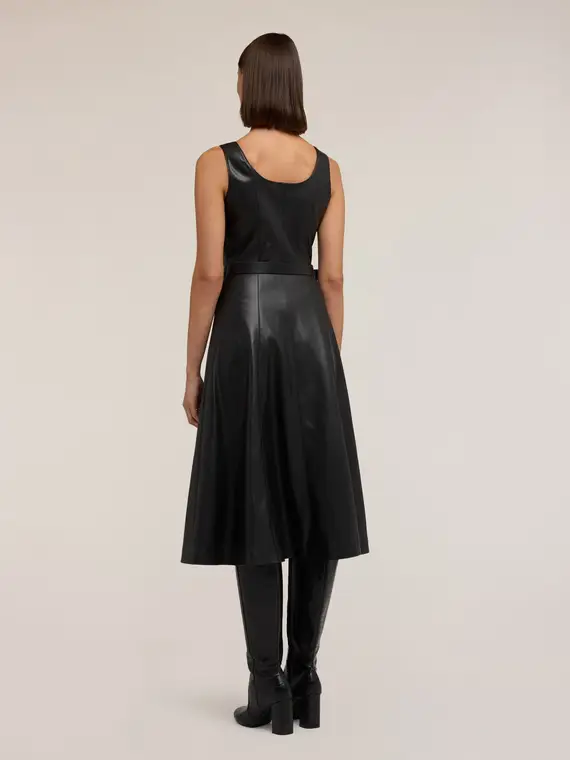 Vestito flare con cintura in tessuto spalmato Donna, Nero miniatura 2