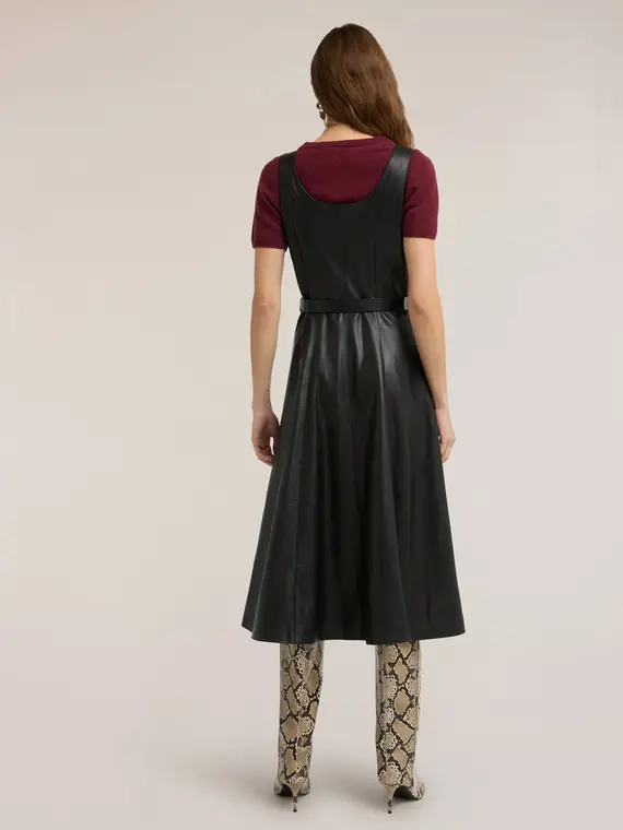 Vestito flare con cintura in tessuto spalmato Donna, Nero miniatura 2