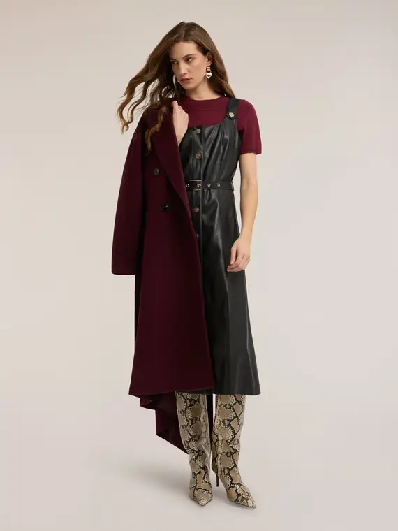 Vestito flare con cintura in tessuto spalmato Donna, Nero