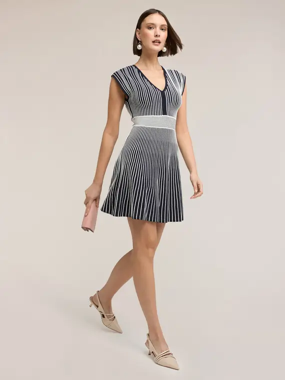 Vestito flare in maglia a righe Donna, Blu