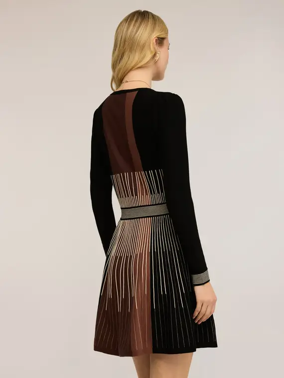 Vestito flare in maglia a righe Donna, Nero miniatura 2