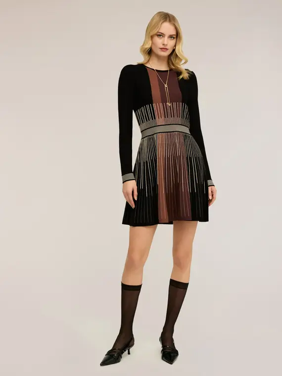 Vestito flare in maglia a righe Donna, Nero miniatura 3