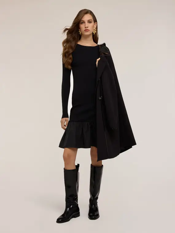 Vestito flare in maglia fine con volant Donna, Nero miniatura 3