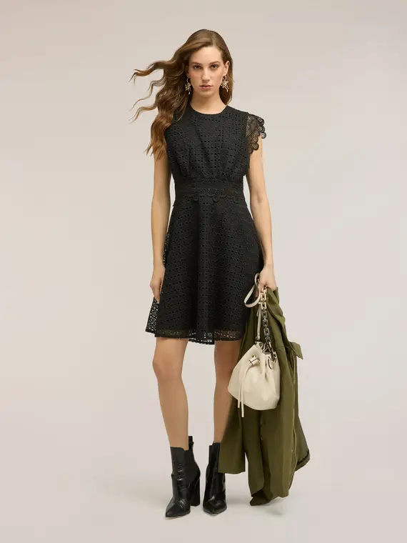 Vestito flare in sangallo con pizzo Donna, Nero miniatura 3