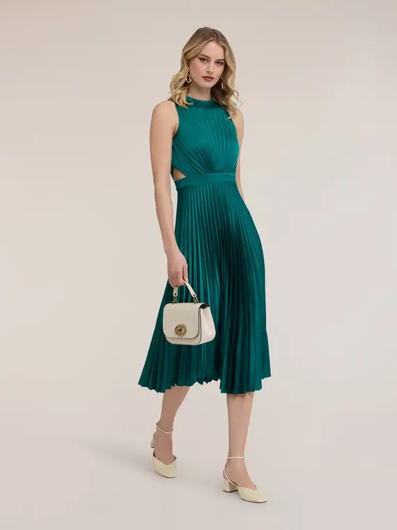 Vestito flare plissé in raso Donna, Verde