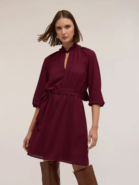 Vestito fluido drappeggiato Donna, Bordeaux miniatura 3