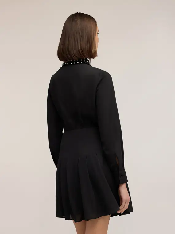 Vestito in georgette con colletto ricamato Donna, Nero miniatura 2