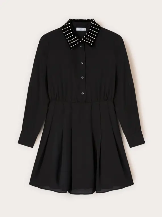 Vestito in georgette con colletto ricamato Donna