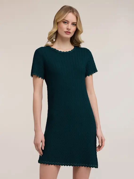 Vestito in maglia con lavorazione pizzo Donna, Verde miniatura 3