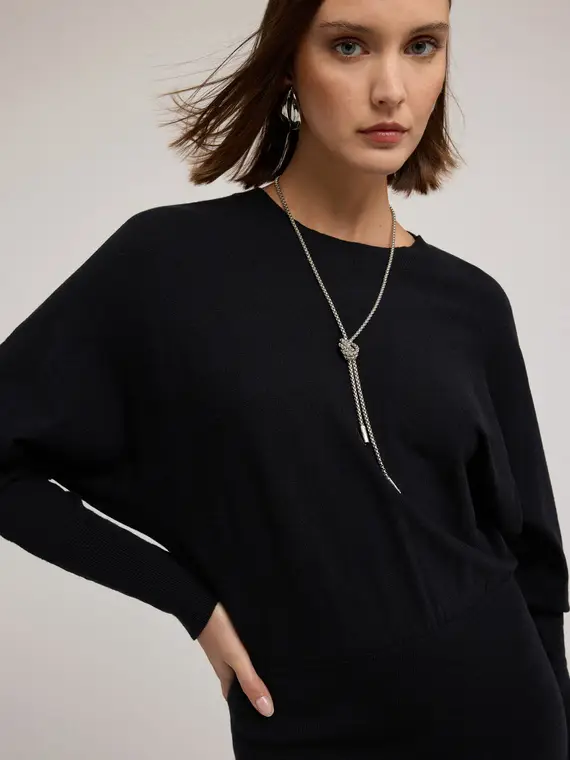 Vestito in maglia con maniche kimono Donna, Nero