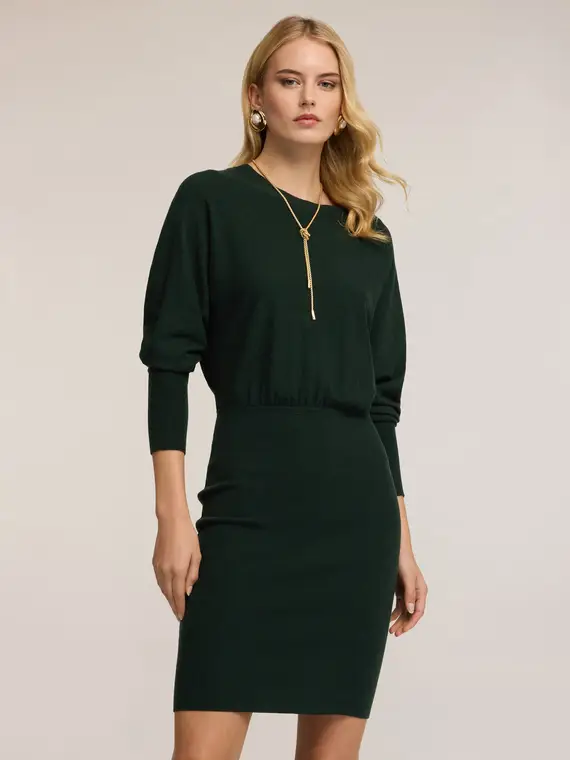 Vestito in maglia con maniche kimono Donna, Verde