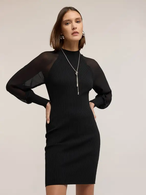 Vestito in maglia con maniche raglan Donna, Nero miniatura 3