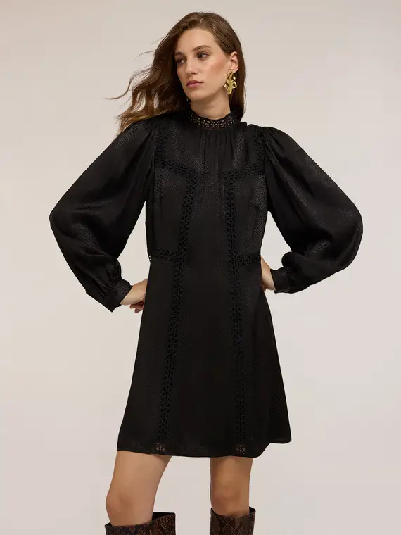 Vestito jacquard con collo alto Donna, Nero