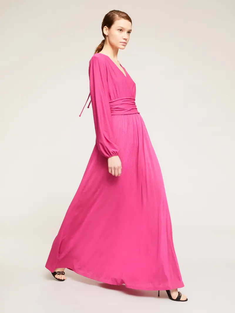 Motivi Vestito lungo drappeggiato in jersey lurex Donna, Fucsia, Taglia 44