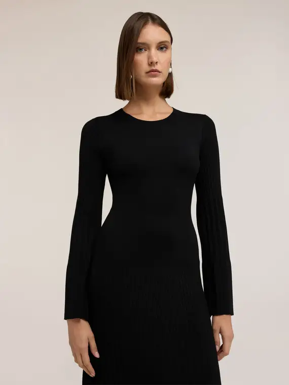Vestito lungo in maglia a coste Donna, Nero miniatura 3