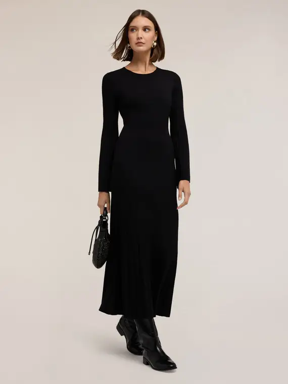Vestito lungo in maglia a coste Donna, Nero