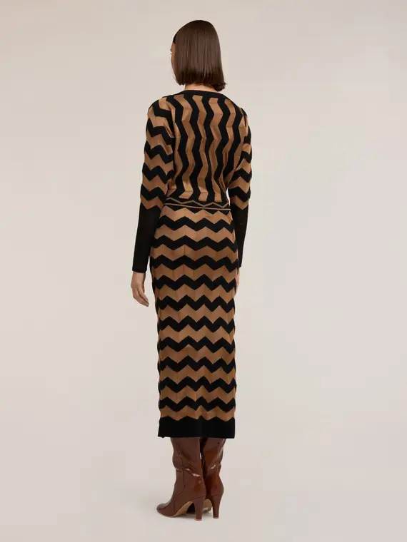 Vestito lungo jacquard con motivo chevron Donna, Marrone miniatura 2