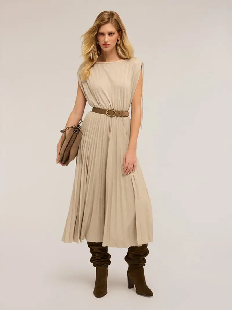 Vestito midi in jersey lurex Donna, Beige