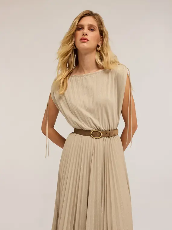 Vestito midi in jersey lurex Donna, Beige miniatura 3