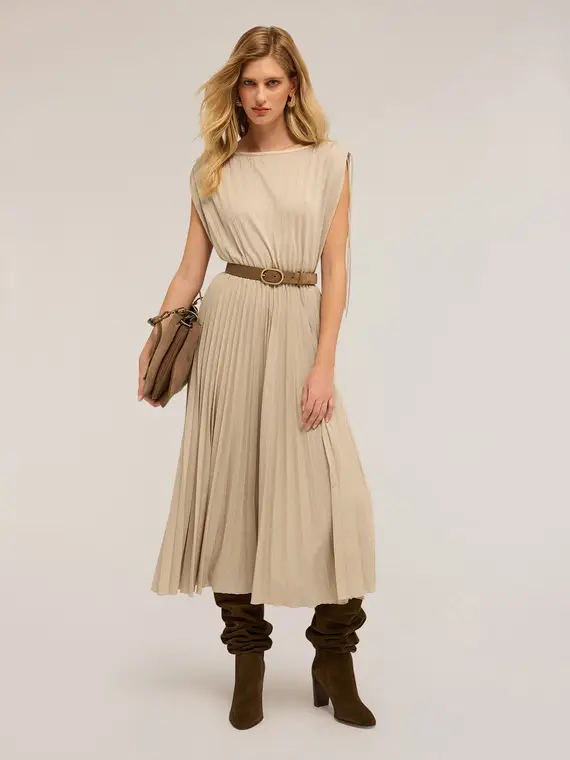 Vestito midi in jersey lurex Donna, Beige