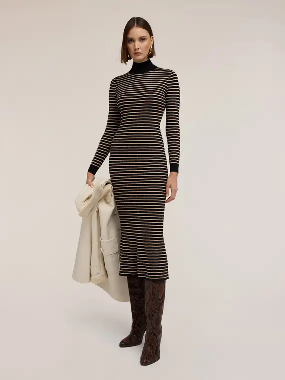 Vestito midi in maglia a righe Donna miniatura 3