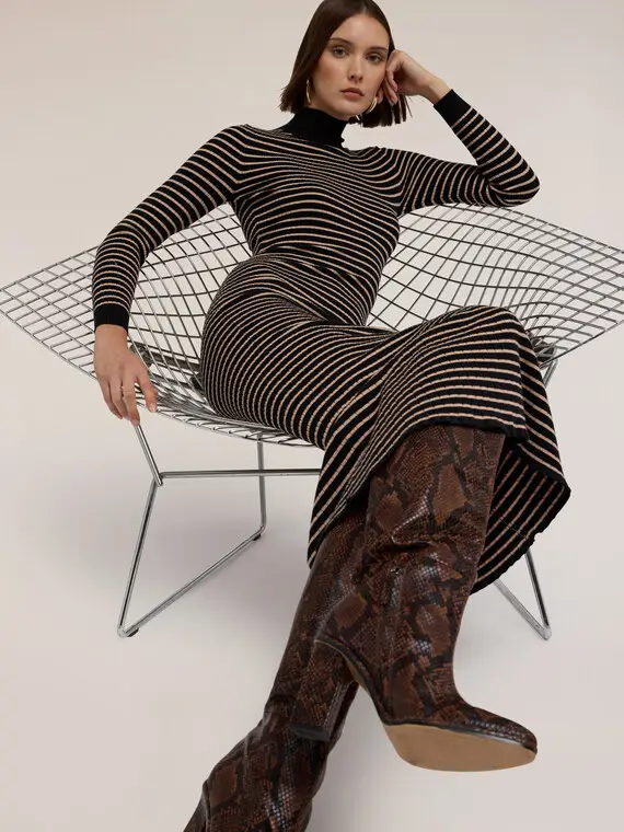 Vestito midi in maglia a righe Donna