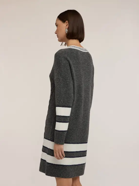 Vestito over in maglia misto lana a righe Donna, Grigio miniatura 2