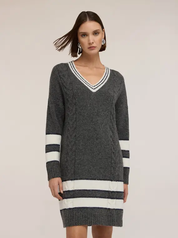 Vestito over in maglia misto lana a righe Donna, Grigio miniatura 3