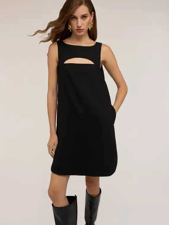Vestito regular con cut-out in crepe Donna, Nero miniatura 3