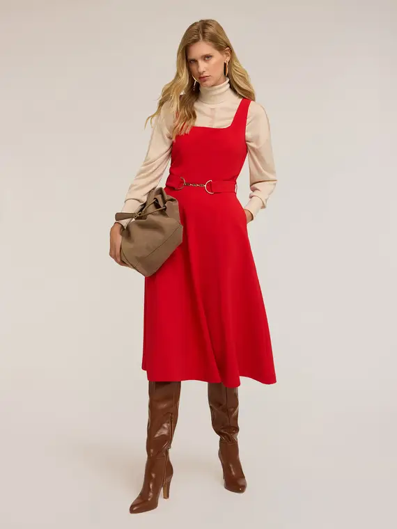 Vestito svasato con passante metallico Donna, Rosso miniatura 3