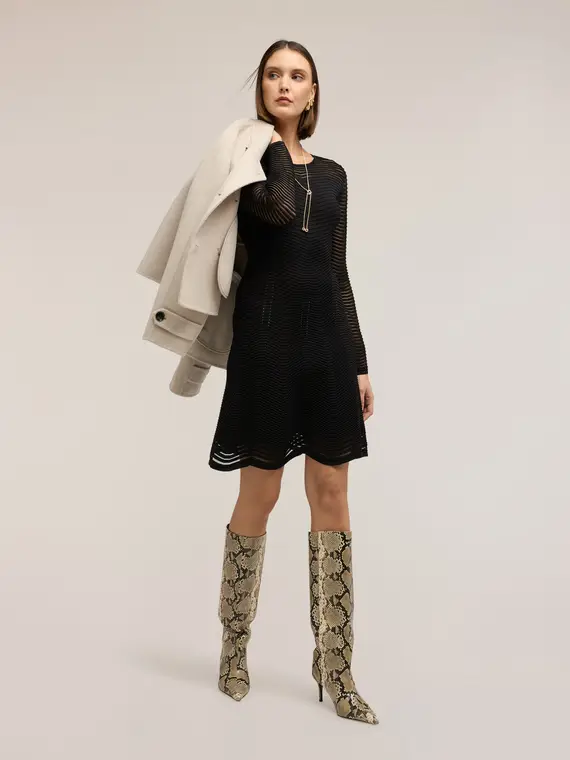 Vestito svasato in maglia traforata Donna, Nero
