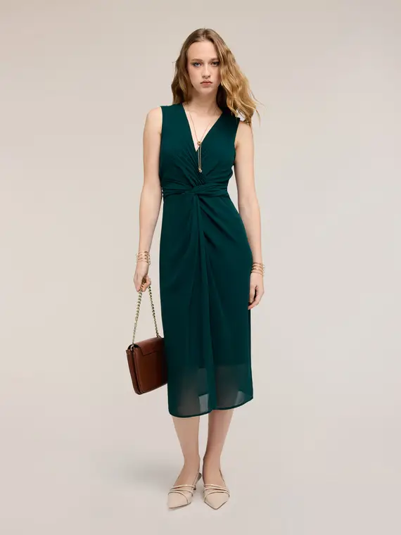 Vestito tubino in georgette con drappeggio Donna, Verde