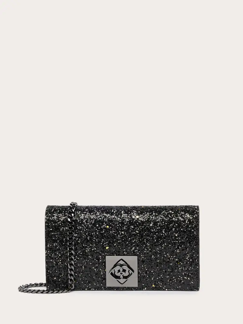 Wallet Bag in tessuto spalmato glitter Donna, Verde