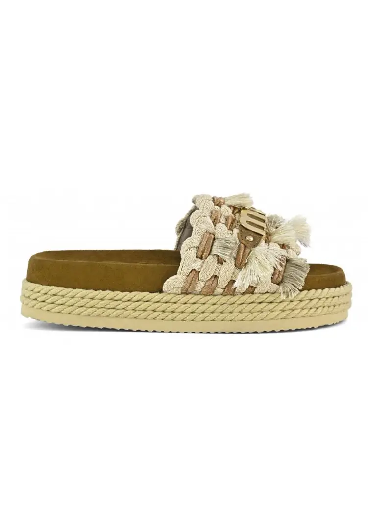 Monoband rope sandal fringes beige