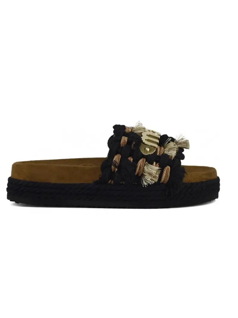 Monoband rope sandal fringes nero