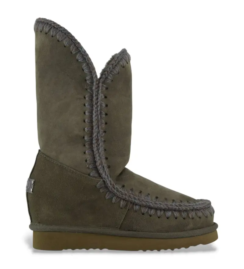 per donna. MU.FW121001A Stivali alti in pelle verde con zeppa interna Eskimo (36), 3 a 5cm, Nessuno, Casual