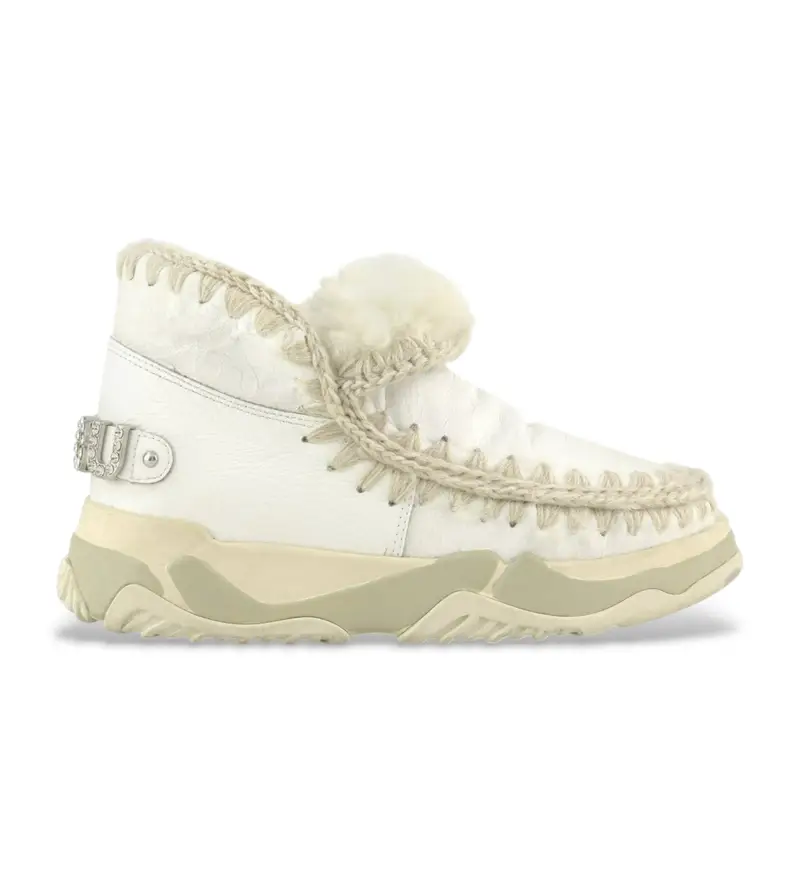 per donna. MU.FW201013C Eskimo trainer special leather - rhinestones logo (36), Pelle, Bianco, 3 a 5cm, Nessuno, Casual