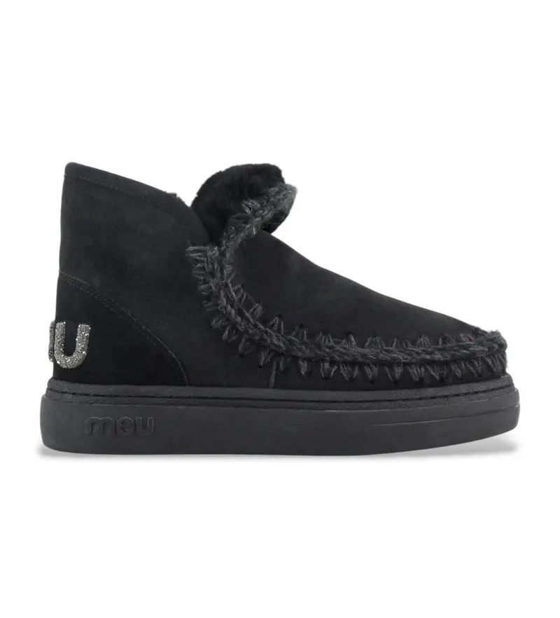 per donna. MU.FW411001A Stivaletti alla caviglia in pelle nera con logo glitterato Eskimo (36), Nero, Basso, Nessuno, Casual
