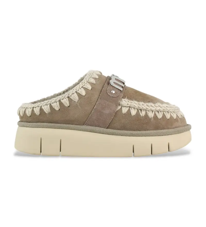 per donna. MU.FW531001A Zoccoli Bounce Clog in pelle con logo in metallo, tortora (39), 3 a 5cm, Nessuno, Casual, Taupe