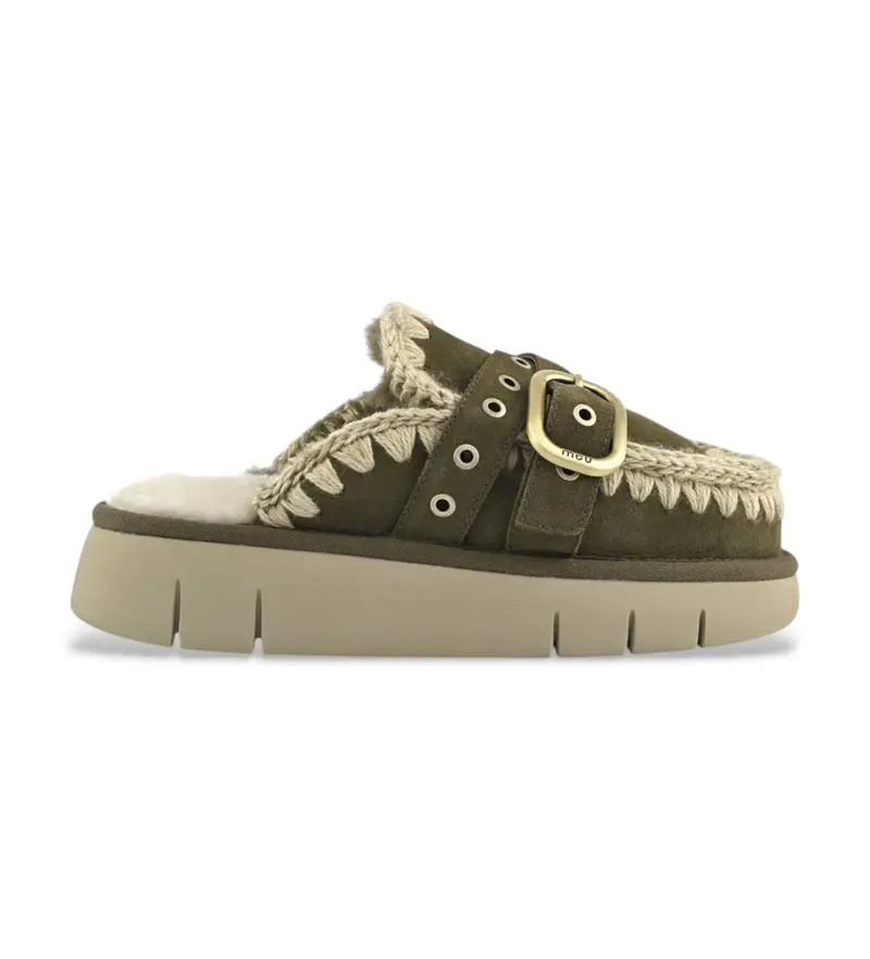 per donna. MU.FW531030A Zoccoli in pelle con fibbia verde (36), 3 a 5cm, Nessuno, Casual