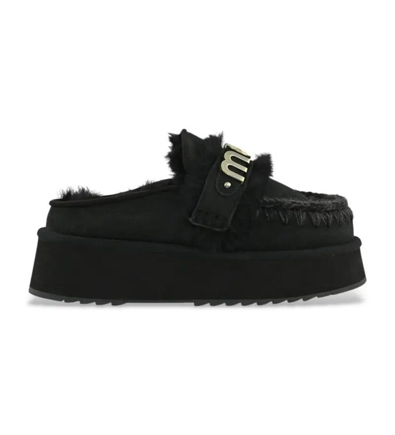 per donna. MU.FW681006A Zoccoli in pelle ecologica con logo sul cinturino nero (39), 3 a 5cm, Nessuno, Casual