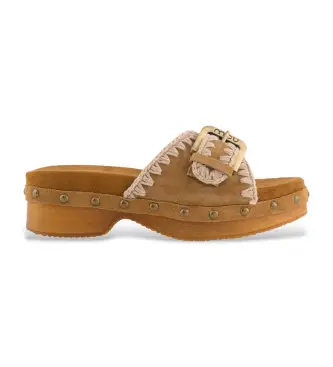per donna MU SW151004A Sandali con tacco basso in camoscio marrone e zoccoli in legno (36), 3 a 5cm, Nessuno, Casual