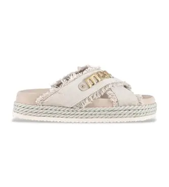 per donna MU SW451005K Sandali incrociati in tela riciclata scamosciata color bianco sporco (36), 3 a 5cm, Camoscio, Nessuno, Casual