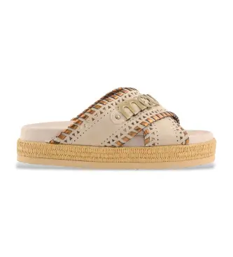 per donna MU SW451013A Sandali scamosciati con cuciture incrociate beige (36), 1 a 3 cm, Camoscio, Nessuno, Casual