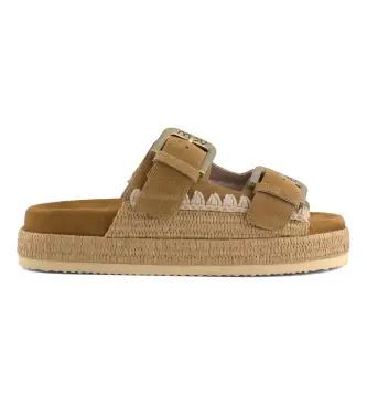 per donna MU SW451014A Sandali in rafia marroni con due fibbie (40), Marrone, 3 a 5cm, Camoscio, Nessuno, Casual Pelle